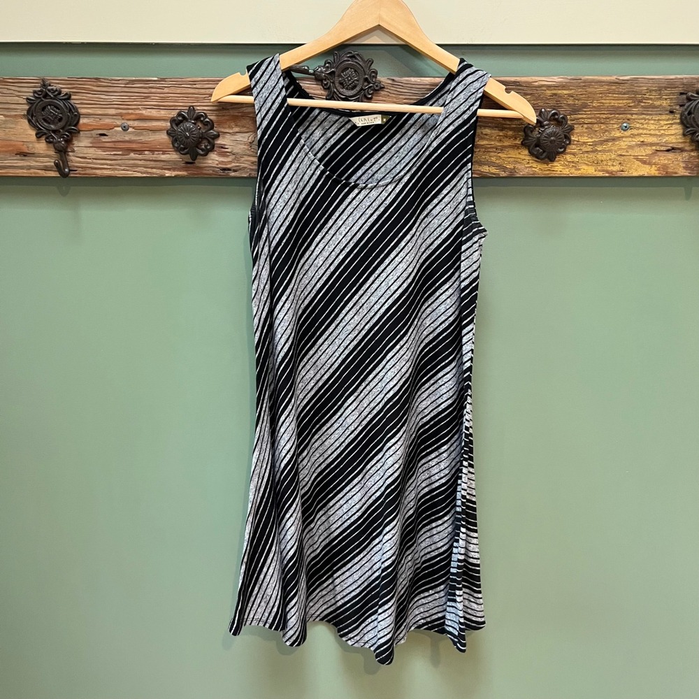Chalet IC Womens M Black Grey Diagonal Stripe Sleeveless Dress Made in USA